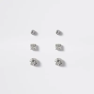 Silver multipack rhinestone stud earrings sold by River Island
