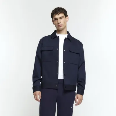 Navy regular fit twill overshirt sold by River Island