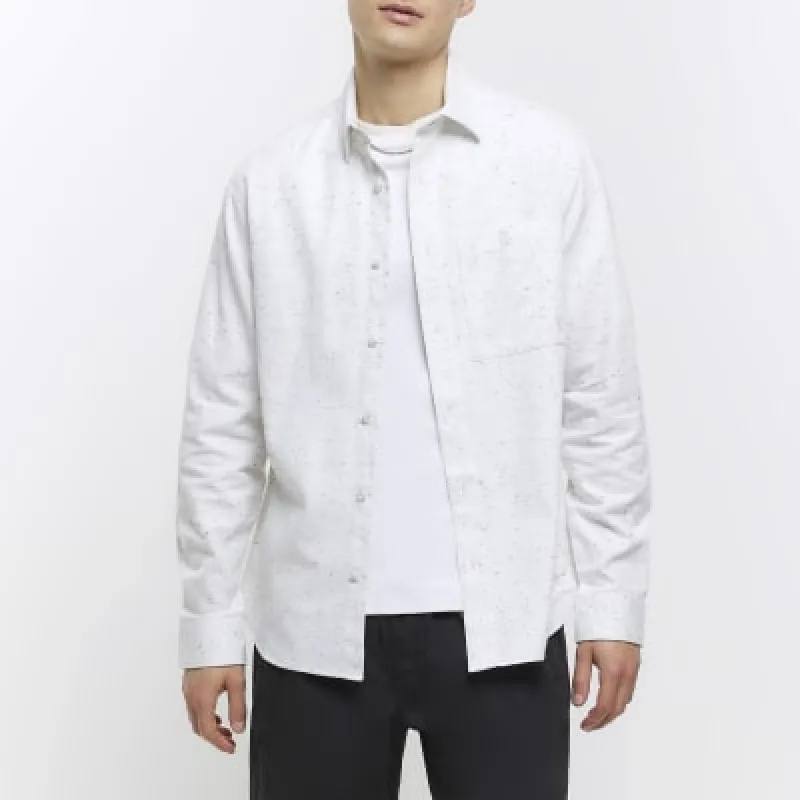 White regular fit spot long sleeve shirt sold by River Island