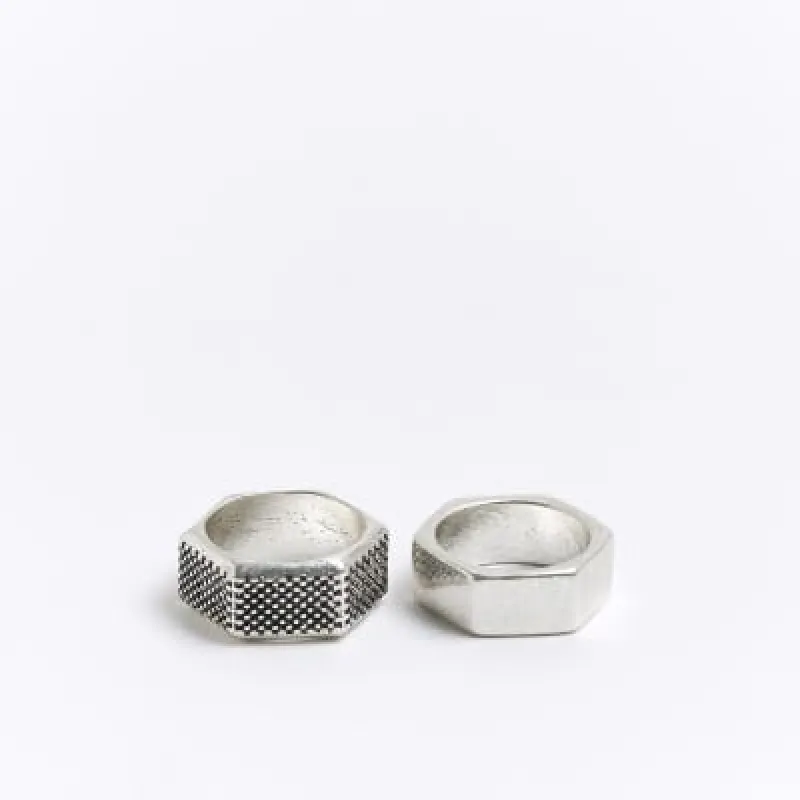 2PK silver colour hexagon rings sold by River Island