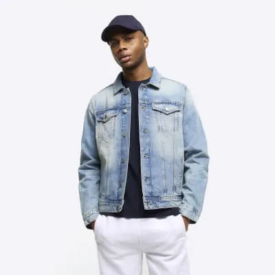 Blue regular fit denim jacket sold by River Island