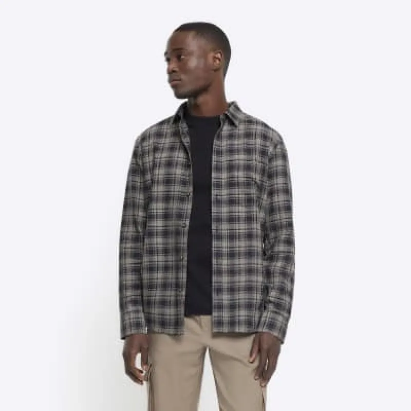 Black regular fit check shirt sold by River Island