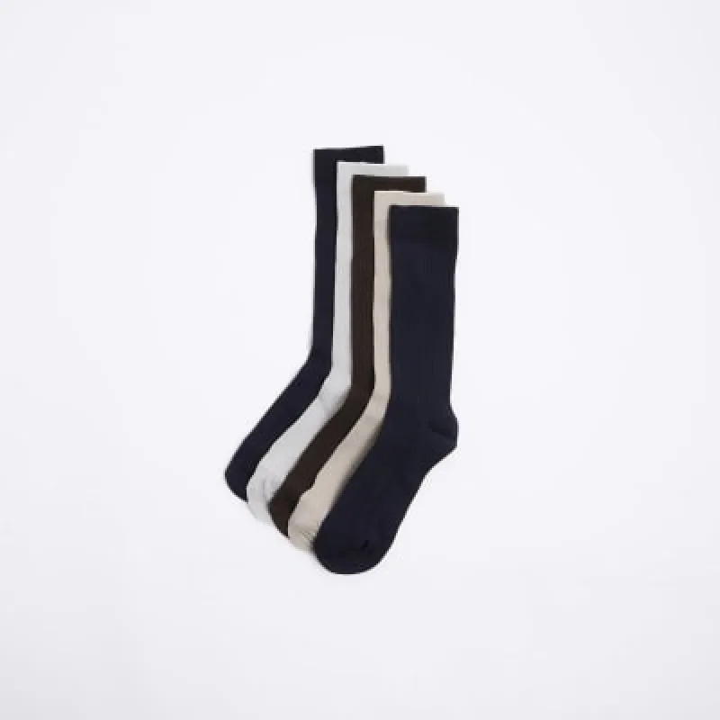 5PK Brown ribbed ankle sock sold by River Island
