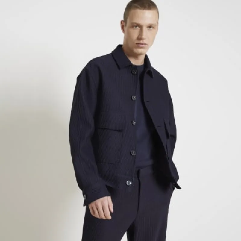 Navy regular fit plisse harrington jacket sold by River Island