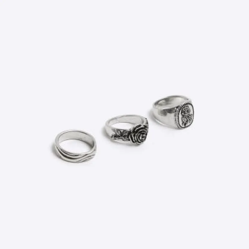 Silver colour rose ring multipack sold by River Island