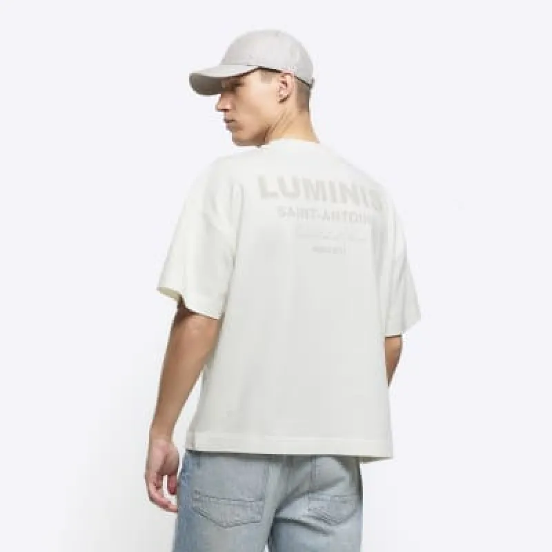 Ecru oversized graphic heavyweight t-shirt sold by River Island