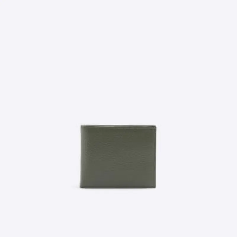 Khaki leather pebbled wallet sold by River Island