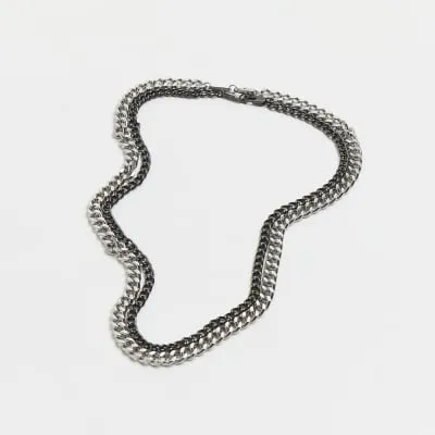 Silver colour multi-row chunky chain necklace sold by River Island
