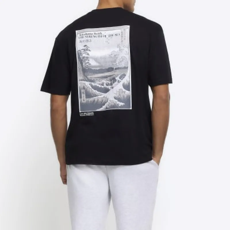 Black regular fit sea graphic t-shirt sold by River Island