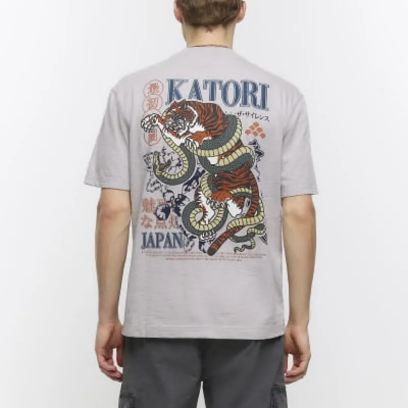 Grey regular fit tiger graphic t-shirt sold by River Island