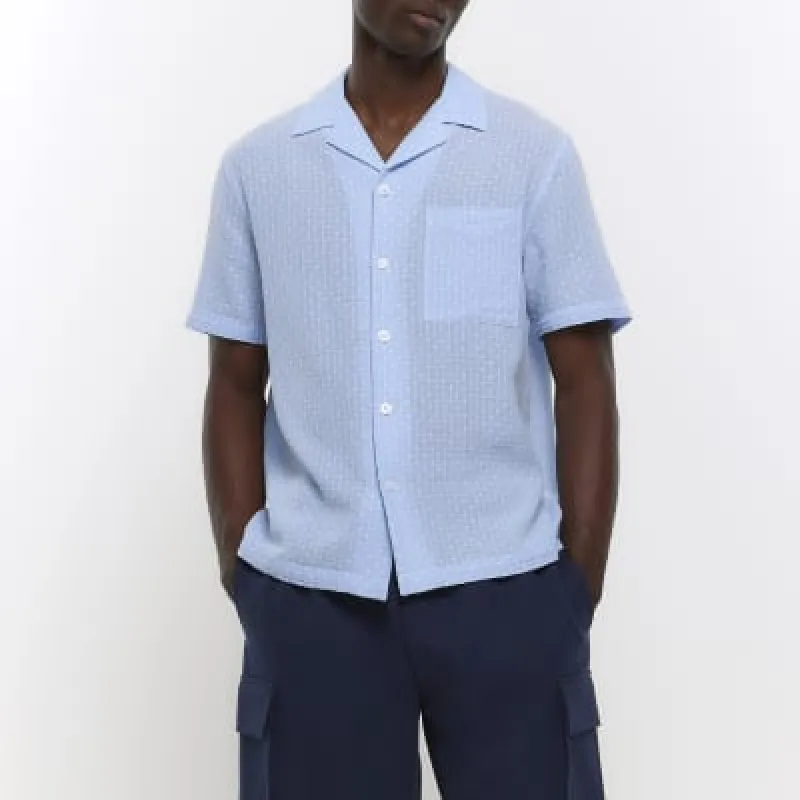 Blue cross hatch revere shirt sold by River Island