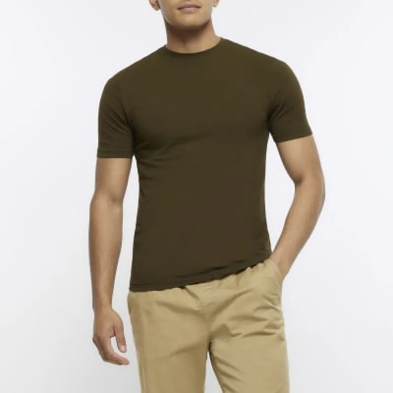 Khaki muscle fit t-shirt sold by River Island