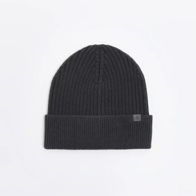 Dark grey rib beanie made by River Island