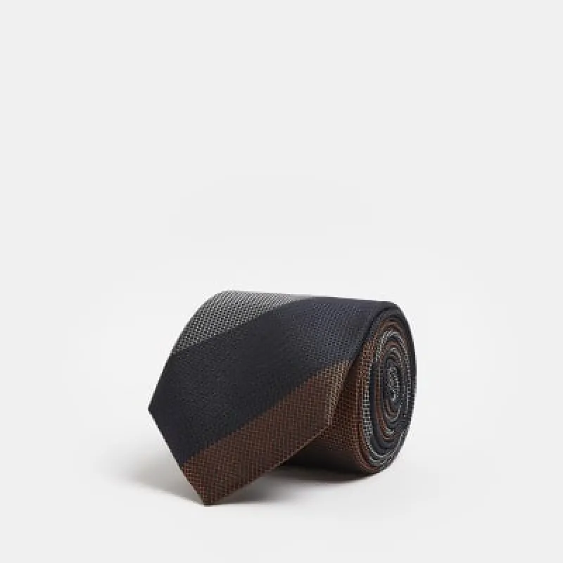 Navy colour blocked stripe silk tie sold by River Island