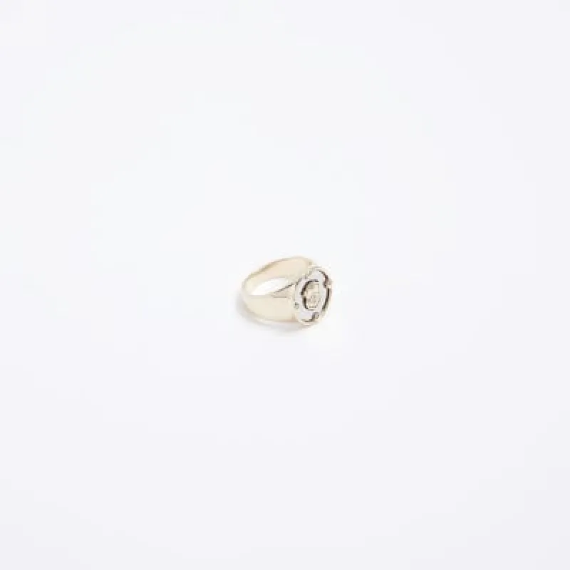 Gold colour shield detail signet ring sold by River Island