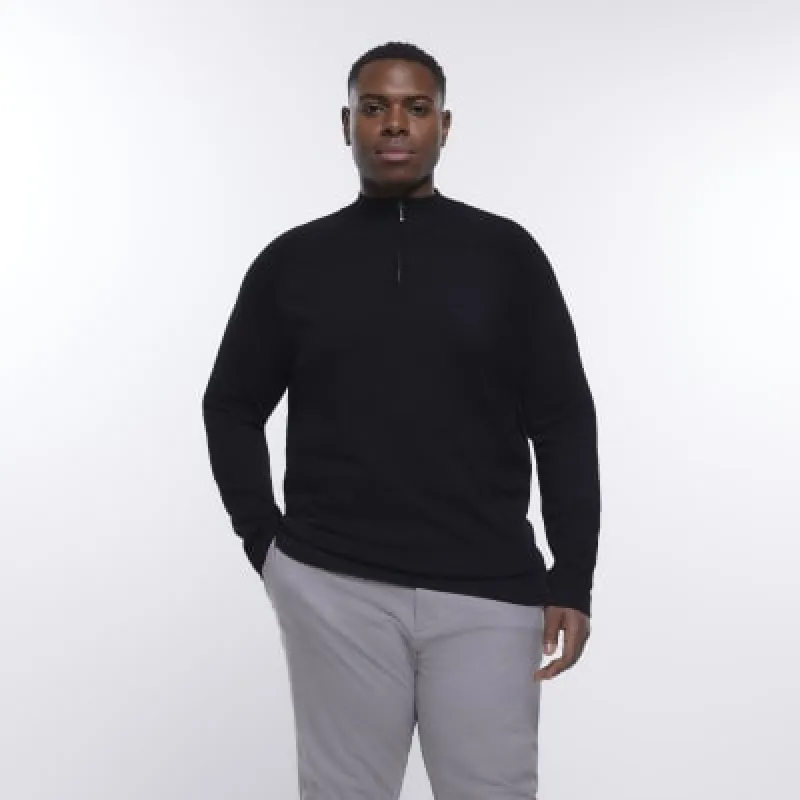 Big & Tall black half zip knitted jumper sold by River Island