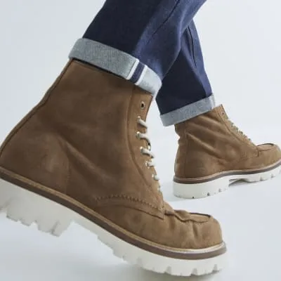 Brown Suede Lace Up Boots sold by River Island