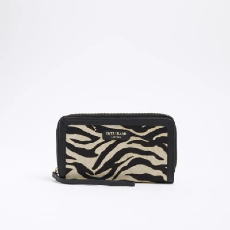 Black Leather Zebra Zip Around Purse sold by River Island