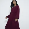 Petite burgundy pleated swing midi dress sold by River Island