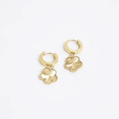 Gold Flower Drop Hoop Earrings sold by River Island