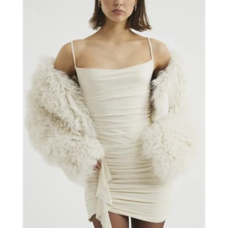 Cream Sleeveless Ruched Mini Dress sold by River Island