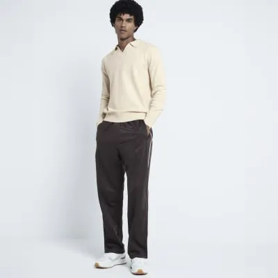 Beige Textured Slim Fit Polo Jumper sold by River Island