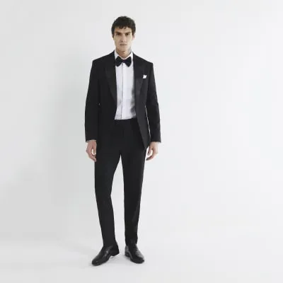 Black Stretch Slim Fit Tuxedo Trousers sold by River Island