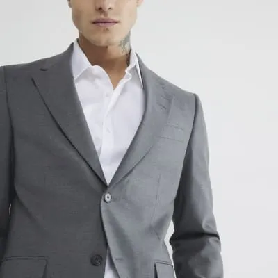 Grey Stretch Skinny Suit Jacket sold by River Island