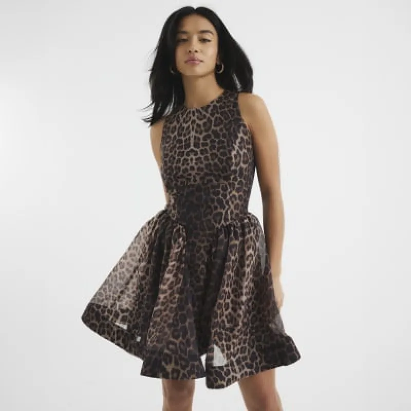 Petite Brown Leopard Print Mini Skater Dress sold by River Island