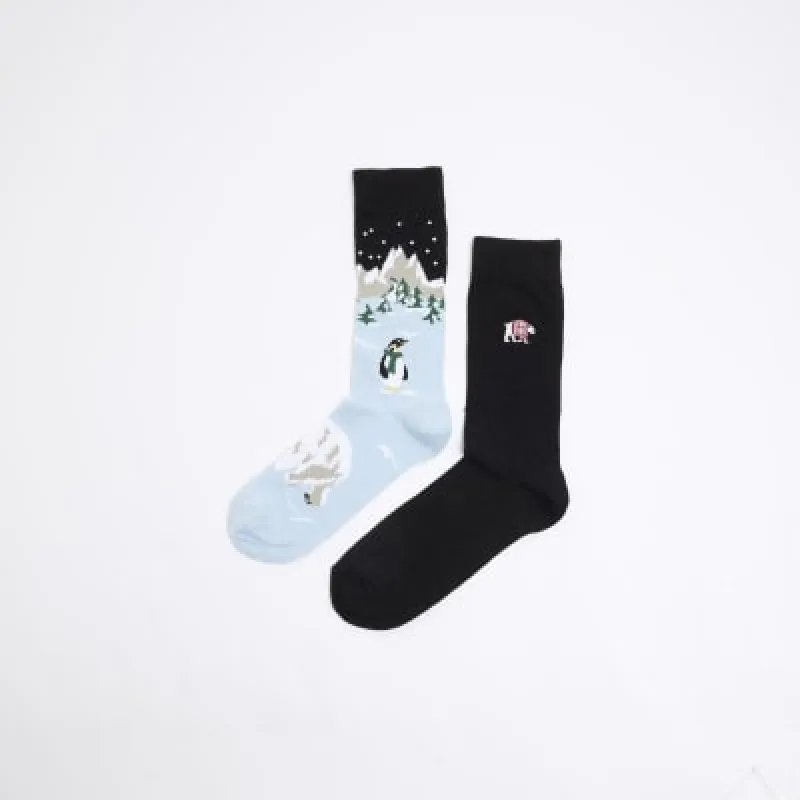 2 Pack Navy Penguin Scene Christmas Socks Set sold by River Island