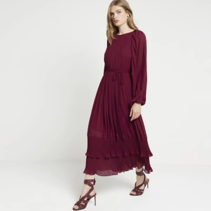 Red pleated swing midi dress sold by River Island