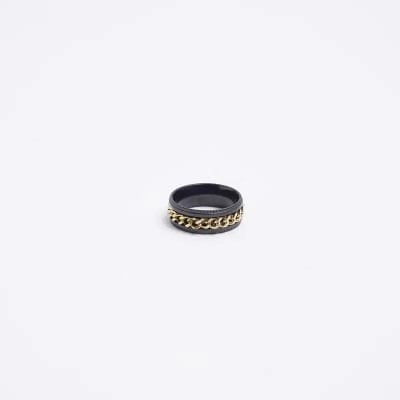 Black stainless steel chain detail ring sold by River Island