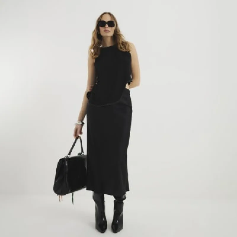 Black Satin Maxi Skirt sold by River Island