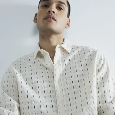 Beige Long Sleeve Broderie Shirt sold by River Island