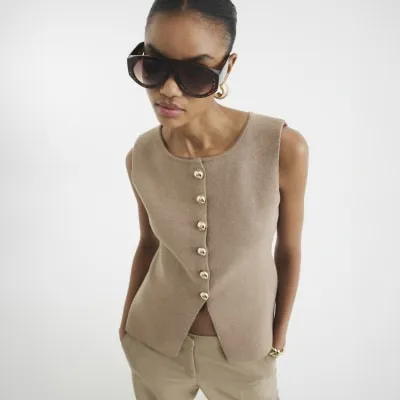 Beige Sleeveless Knit Waistcoat sold by River Island
