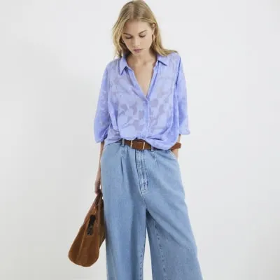 Blue Long Sleeve Wrap Blouse sold by River Island