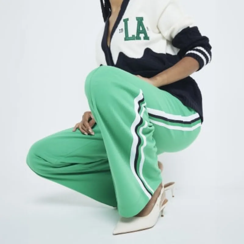 Green Side Stripe Wide Leg Joggers sold by River Island