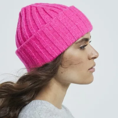 Pink Double Turn Up Beanie sold by River Island