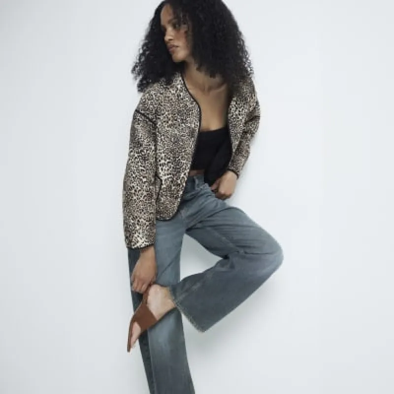 Beige leopard print quilted jacket sold by River Island