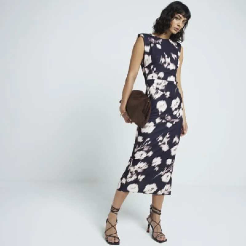 Black blur floral shift midi dress sold by River Island