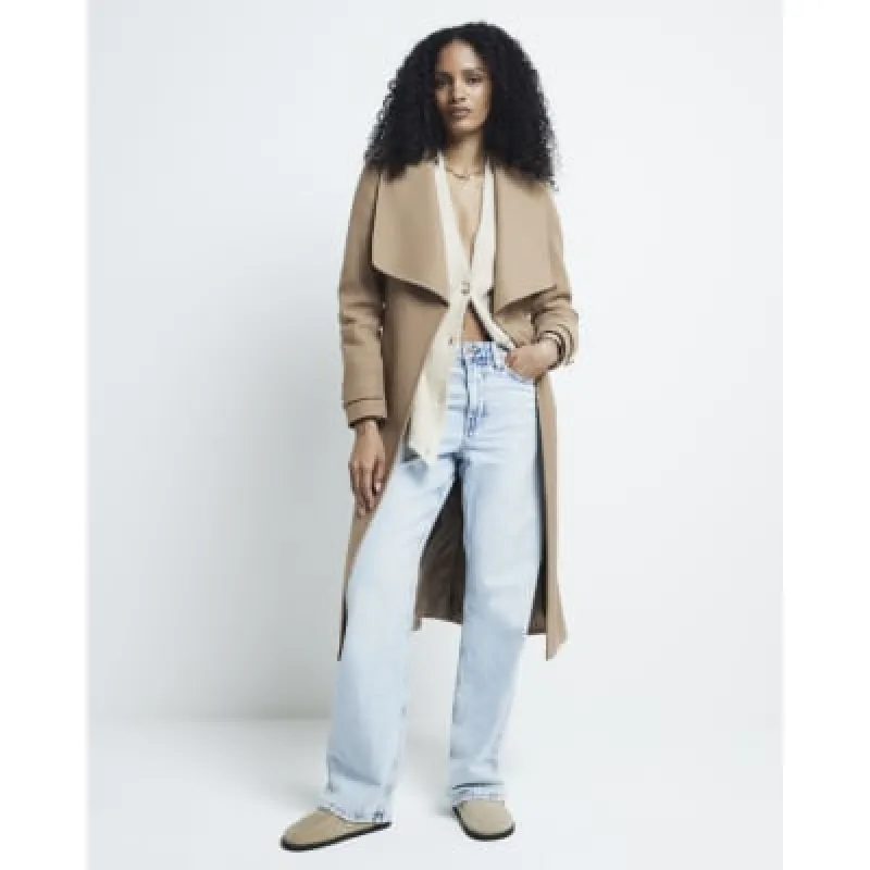Brown belted wrap coat sold by River Island