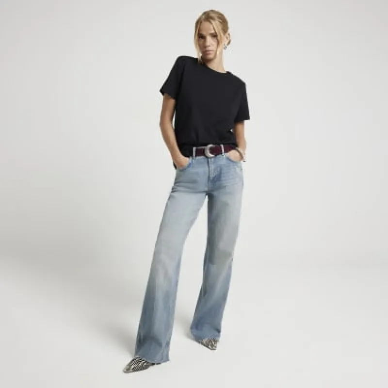 Black Shoulder Pad T-shirt sold by River Island