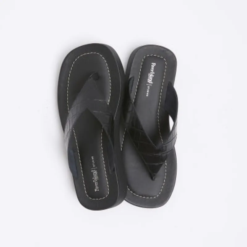 Black leather flatform sandals sold by River Island