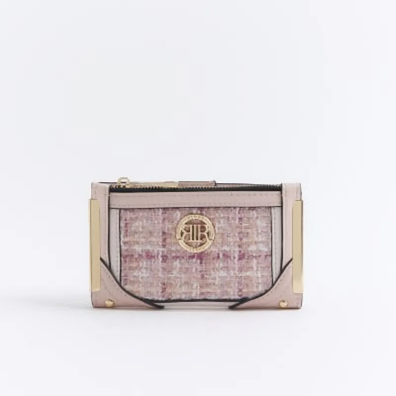 Pink boucle check panel purse sold by River Island