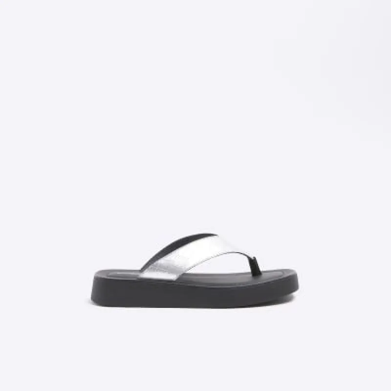 Silver leather flatform sandals sold by River Island