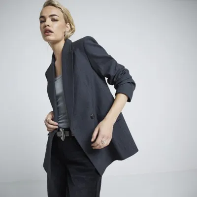 Grey double breasted smart blazer sold by River Island