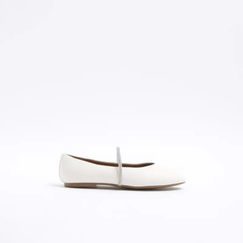 White Embellished Strap Ballet Pumps sold by River Island