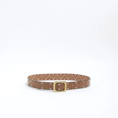 Brown Studded Diamante Belt sold by River Island