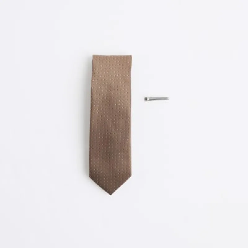 Brown Brown Polka Dot Tie sold by River Island