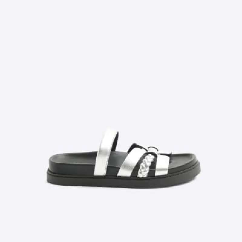 Silver Cut Out Leather Sandals sold by River Island